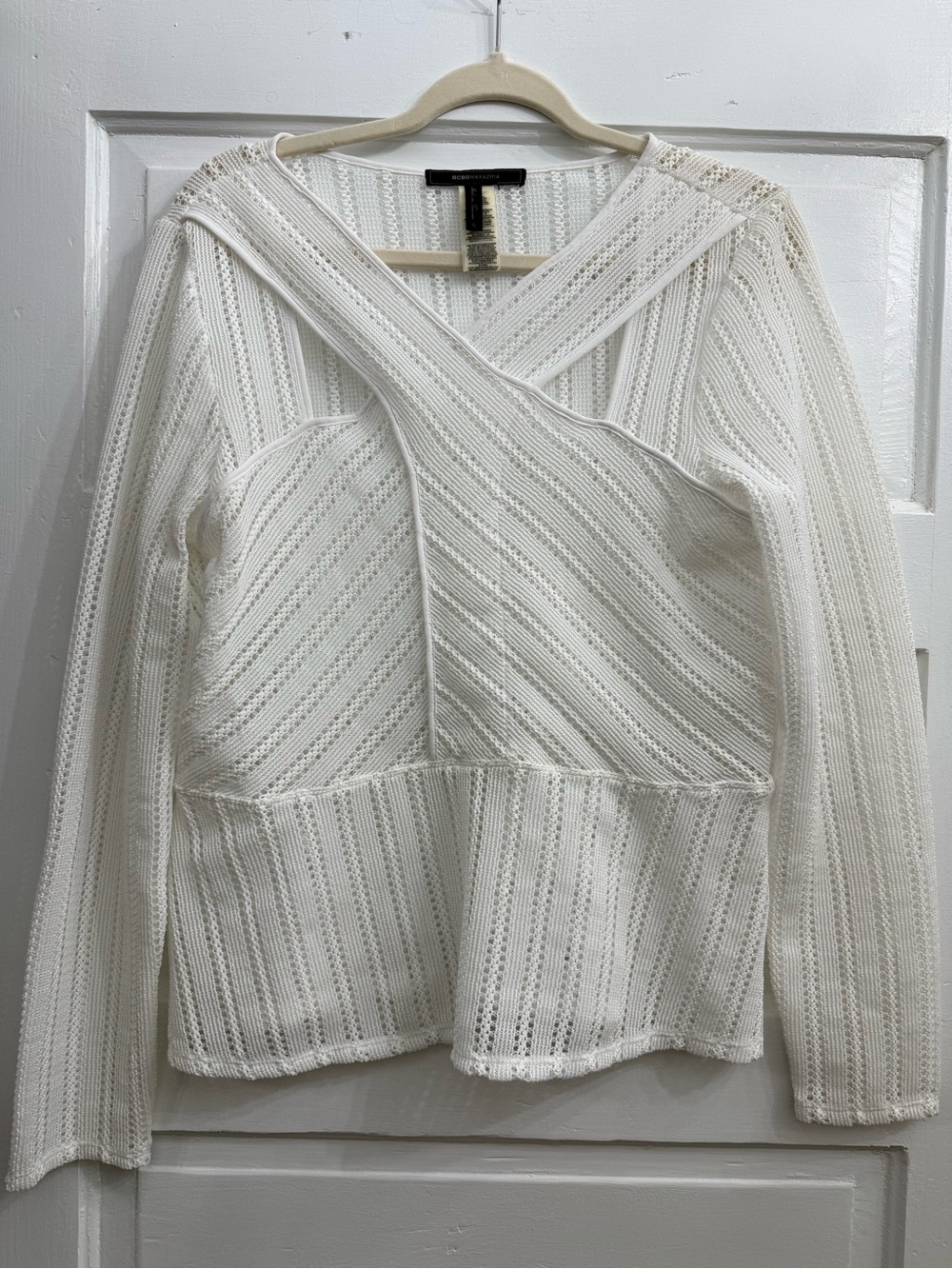 BCBGMaxAzria White Knit Crossover Sweater